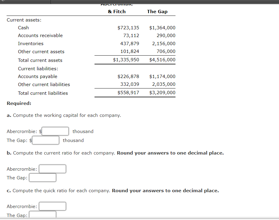 Solved A. Compute The Working Capital For Each Company. | Chegg.com