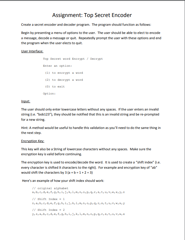 Solved Assignment: Top Secret Encoder Create a secret | Chegg.com