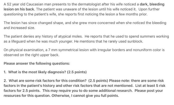 Solved A 52 year old Caucasian man presents to the | Chegg.com