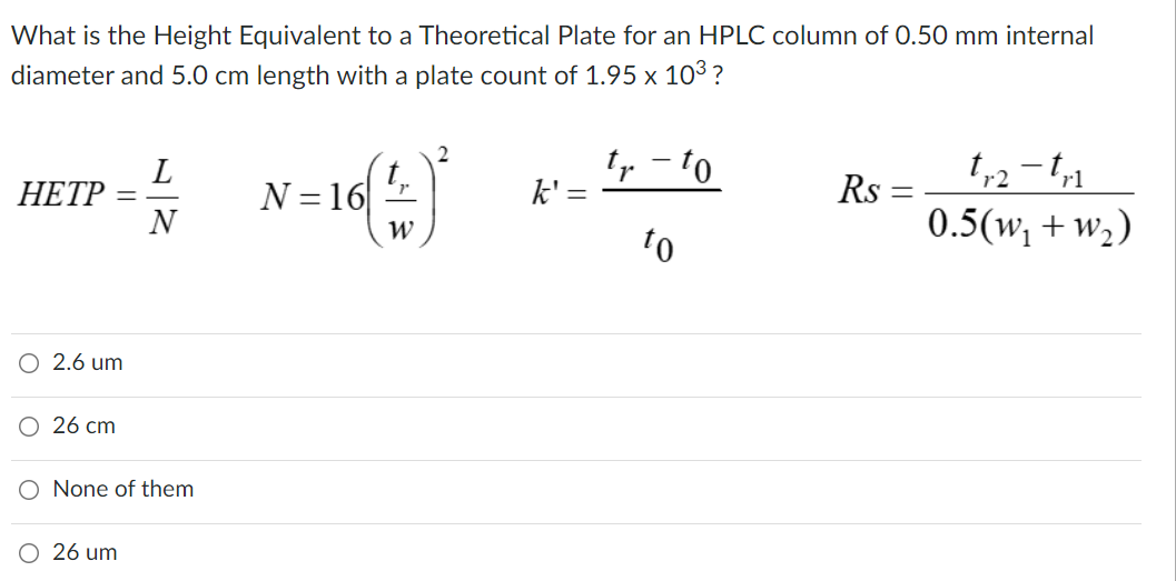 Solved What is the Height Equivalent to a Theoretical Plate