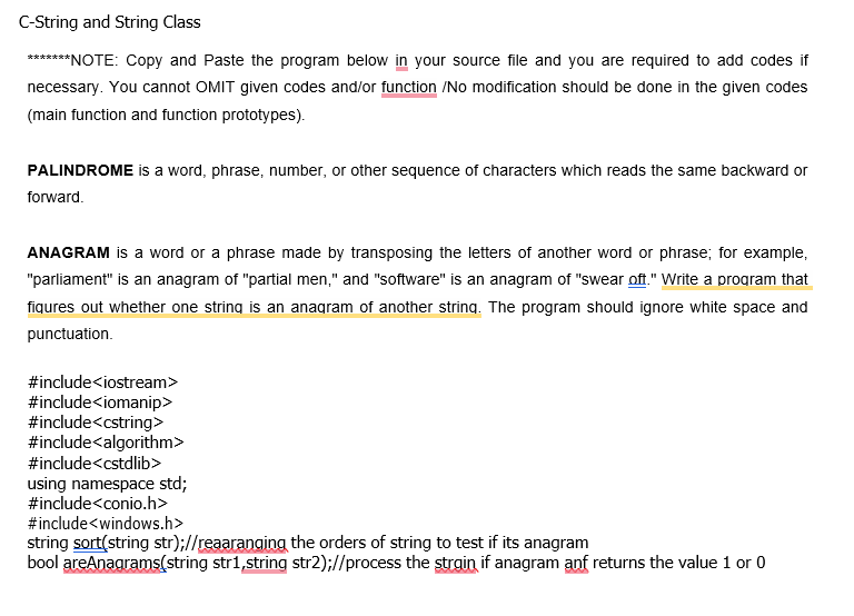 C-String and String Class *******NOTE: Copy and Paste | Chegg.com