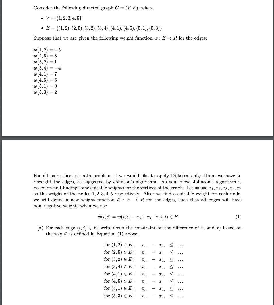 Solved Consider the following directed graph G = (V, E), | Chegg.com