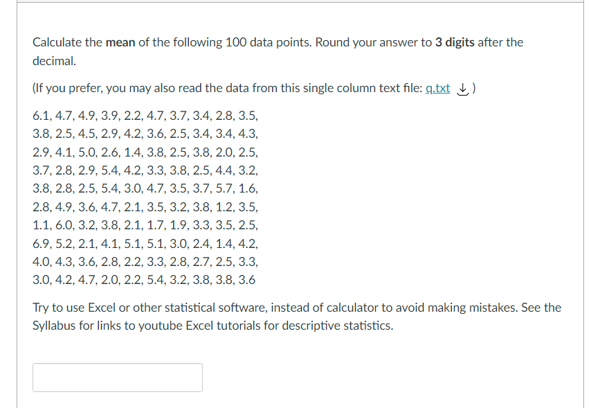 Solved Calculate the mean of the following 100 data points. | Chegg.com