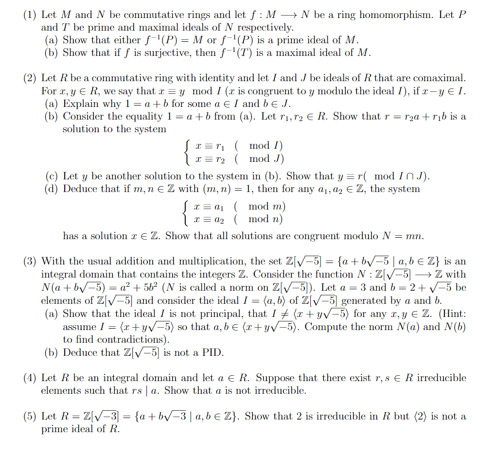 Solved 1 Let M And N Be Commutative Rings And Let F M Chegg Com