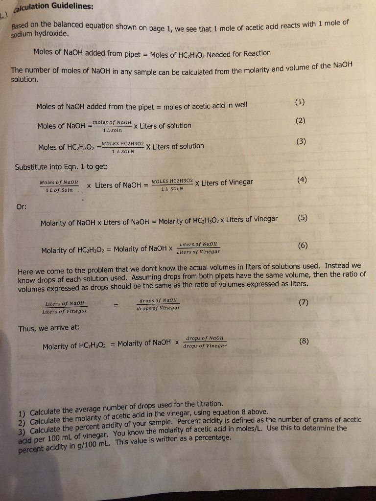 Solved Molarity of NaOH used is 0.833 M. 1. Calculate the | Chegg.com