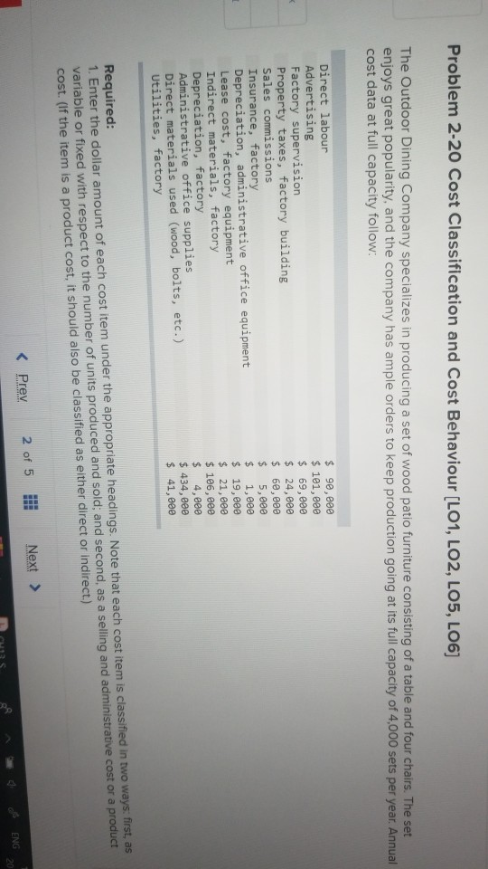 Solved Problem 2 20 Cost Classification And Cost Behaviou