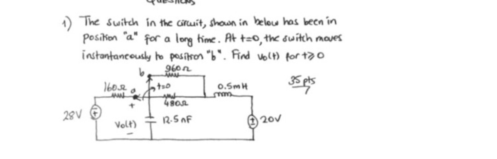 Solved 1) The Switch in the circuit, shown in below has been | Chegg.com