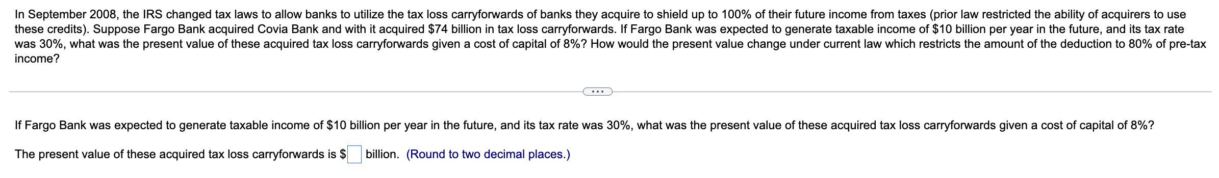 Solved Income? The Present Value Of These Acquired Tax Loss | Chegg.com