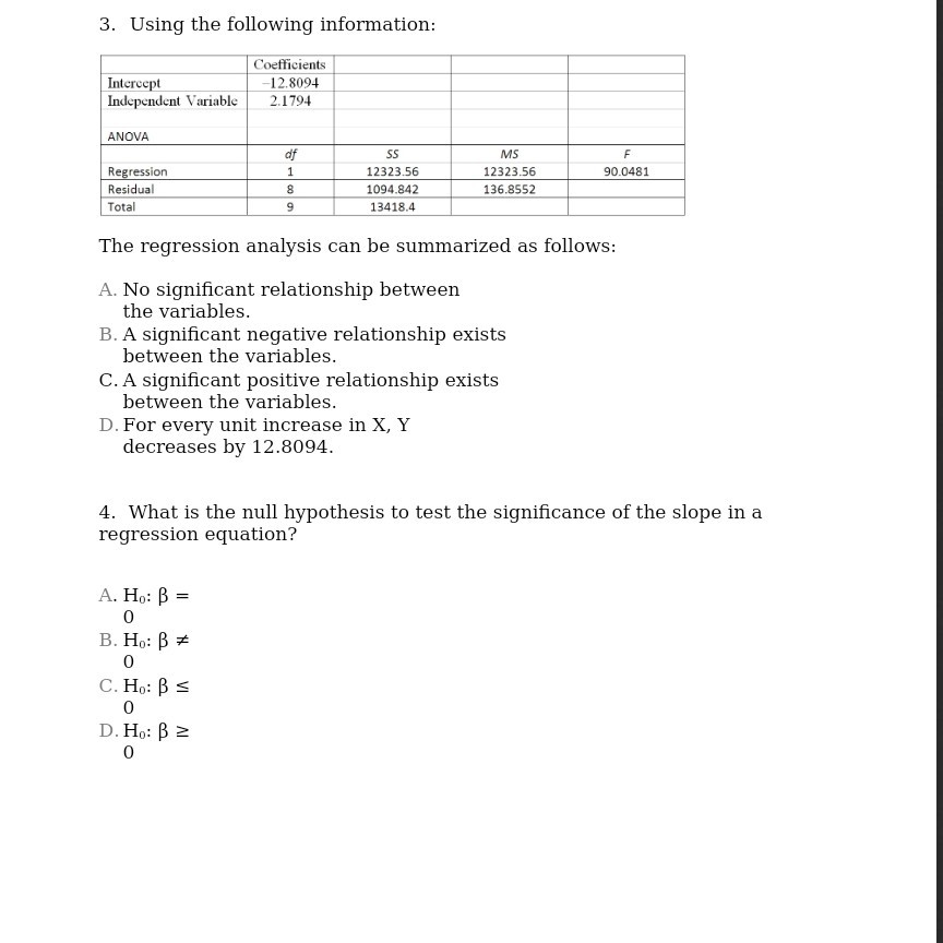 Solved 3. Using the following information: Intercept | Chegg.com