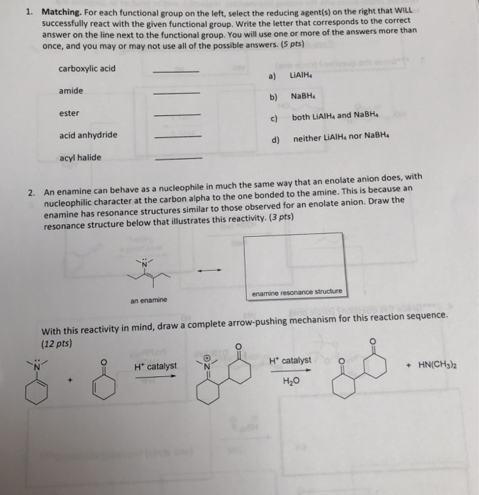 Solved 1. Matching. For each functional group on the left, | Chegg.com