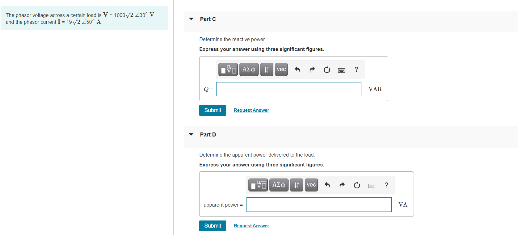 Solved P 5.71 The phasor voltage across a certain load is V | Chegg.com
