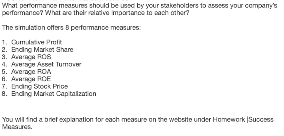 Solved What performance measures should be used by your | Chegg.com
