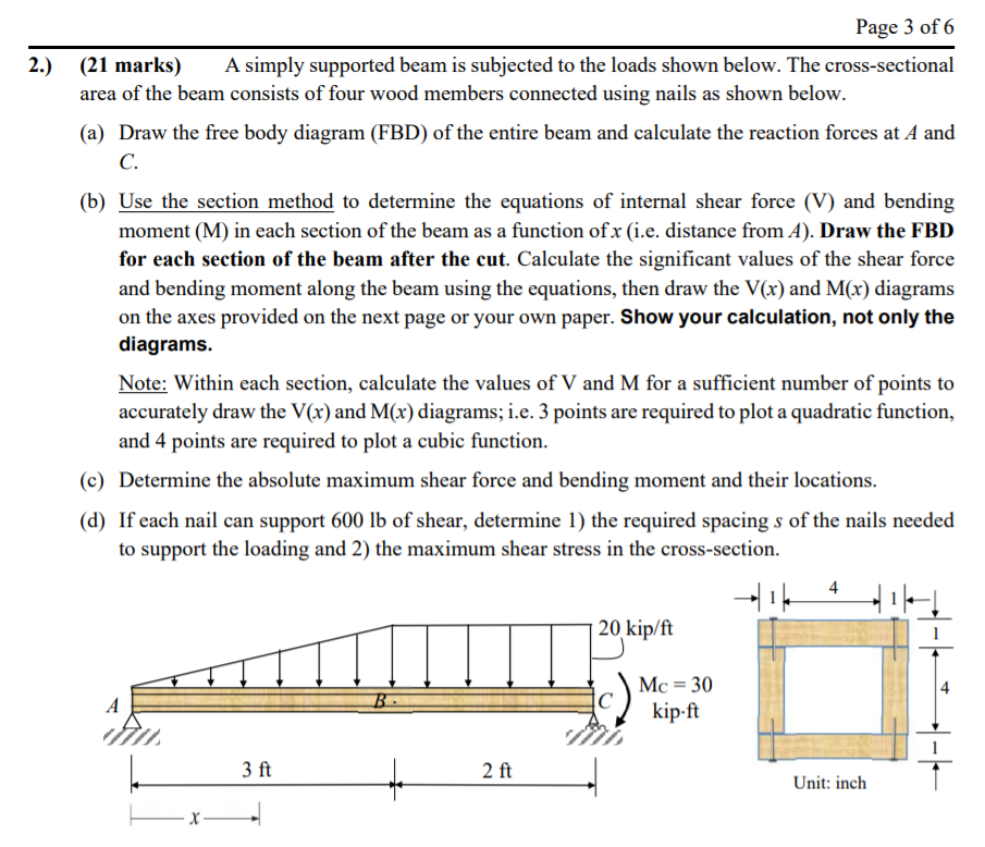 Solved Page 3 of 6 2.) (21 marks) A simply supported beam is | Chegg.com