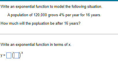 Solved Write an exponential function to model the following | Chegg.com
