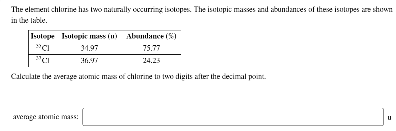 Solved The Element Chlorine Has Two Naturally Occurring Chegg Com