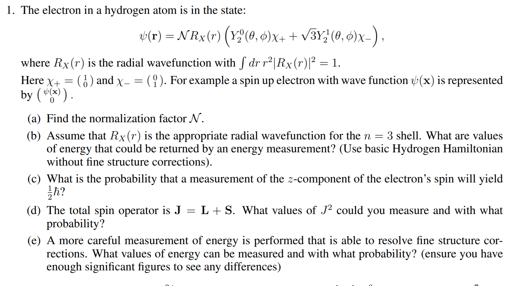 Solved Here X+ 1. The electron in a hydrogen atom is in the | Chegg.com