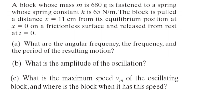 Solved A block whose mass m is 680 g is fastened to a spring | Chegg.com