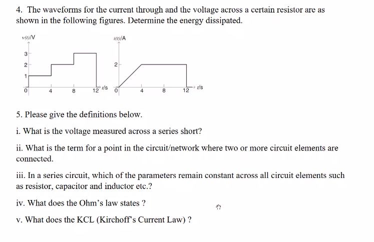 Solved 4. The waveforms for the current through and the | Chegg.com