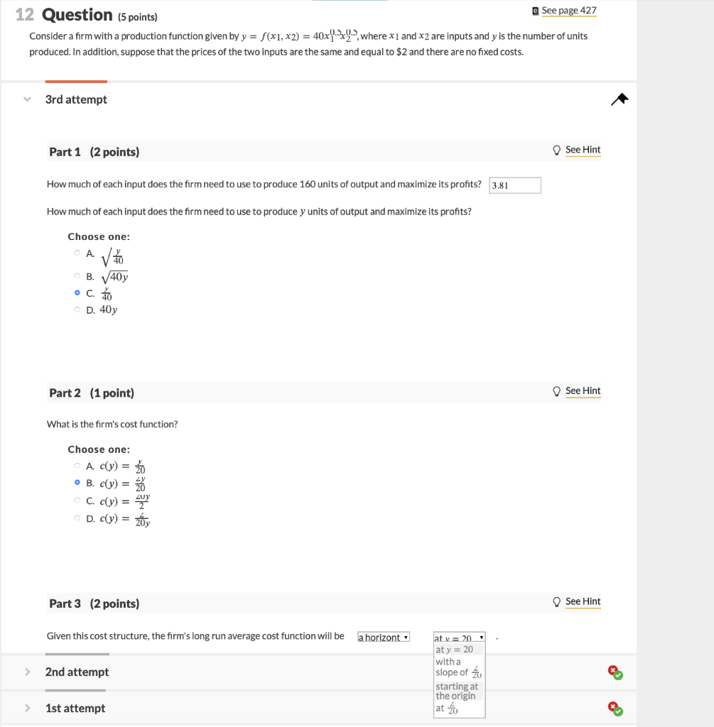 Solved @ See page 427 12 Question (5 points) Consider a firm | Chegg.com