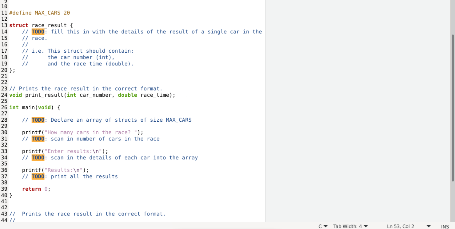Solved 45 / Parameters: 46// - 'car_number' - - The car | Chegg.com