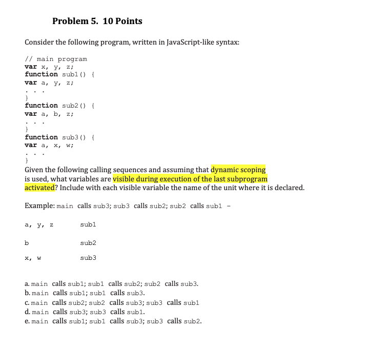 Solved Problem 5. 10 Points Consider the following program, | Chegg.com