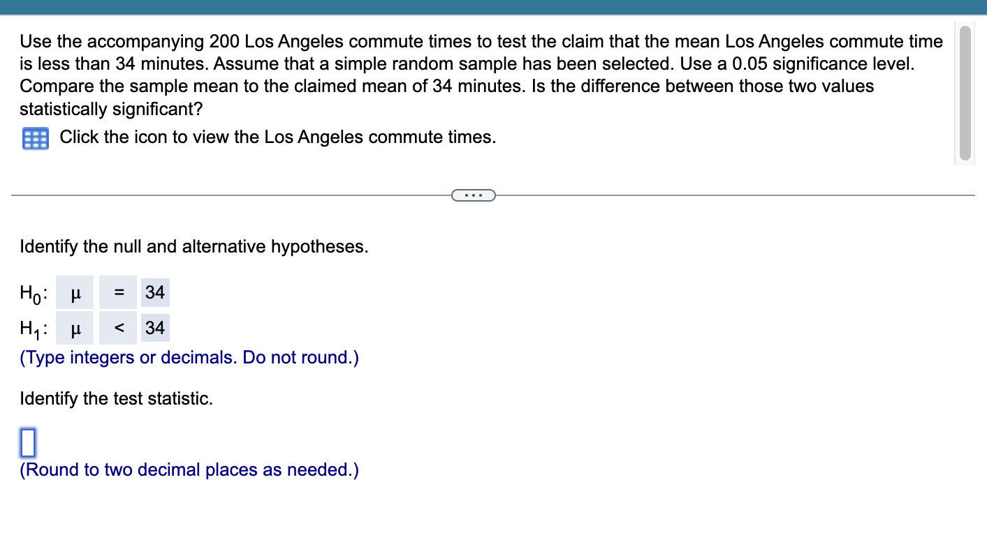 Use the accompanying 200 Los Angeles commute times to | Chegg.com