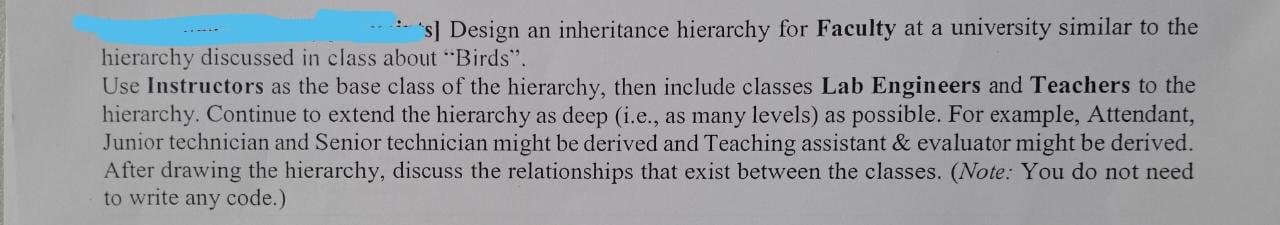 Solved 's] Design an inheritance hierarchy for Faculty at a | Chegg.com