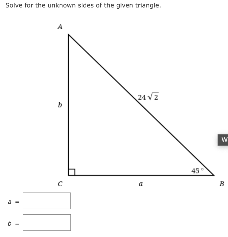 Solved Solve for the unknown sides of the given triangle. | Chegg.com