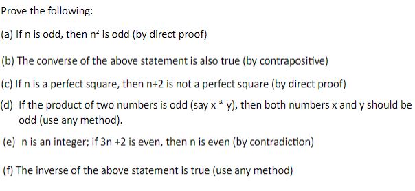 Solved Prove the following:(a) ﻿If n ﻿is odd, then n2 ﻿is | Chegg.com