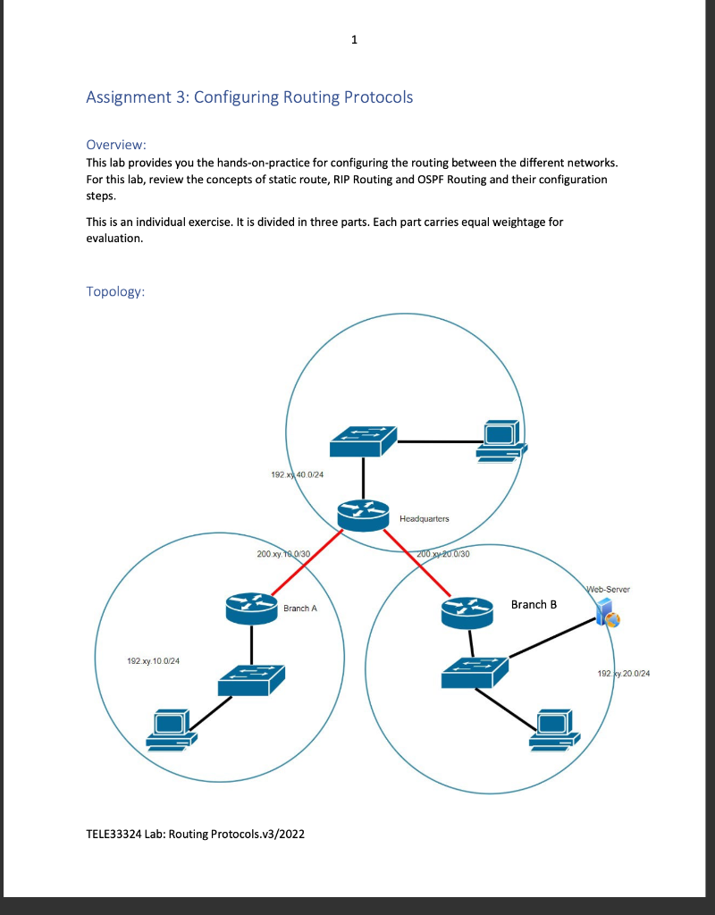 Assignment 3: Configuring Routing Protocols Overview: | Chegg.com