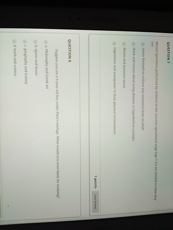 Solved QUESTION 7 Mental operations performed by children in