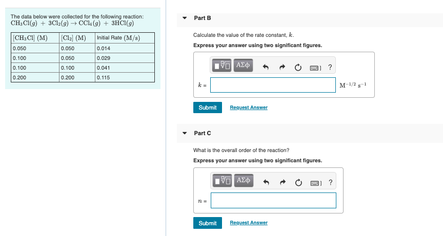 Solved Part B The Data Below Were Collected For The | Chegg.com