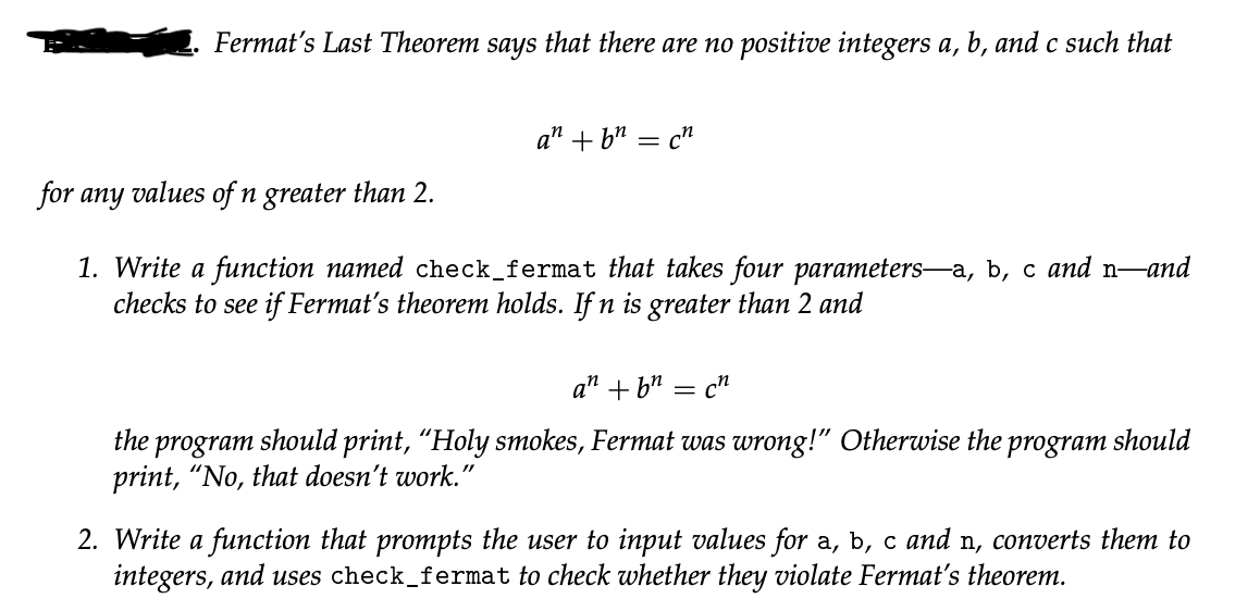 Solved Fermats Last Theorem Says That There Are No Positive 3283