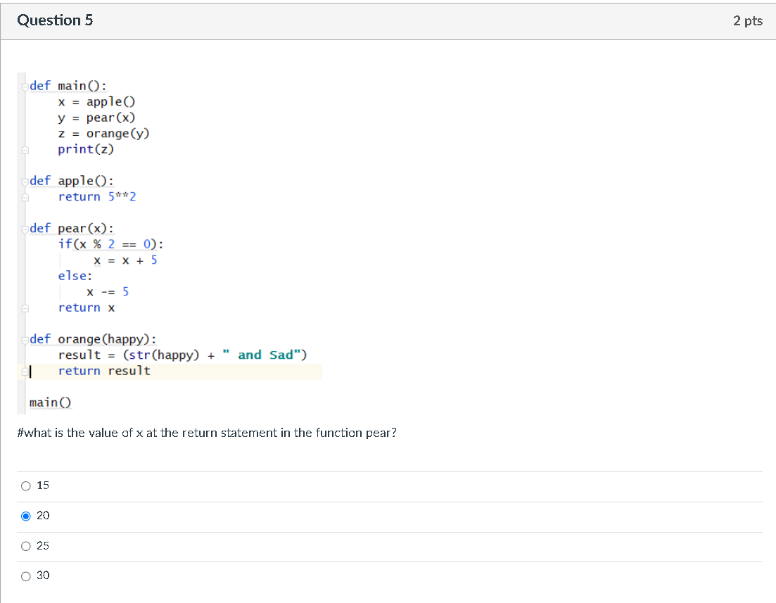 Solved \#what is the value of x at the return statement in | Chegg.com