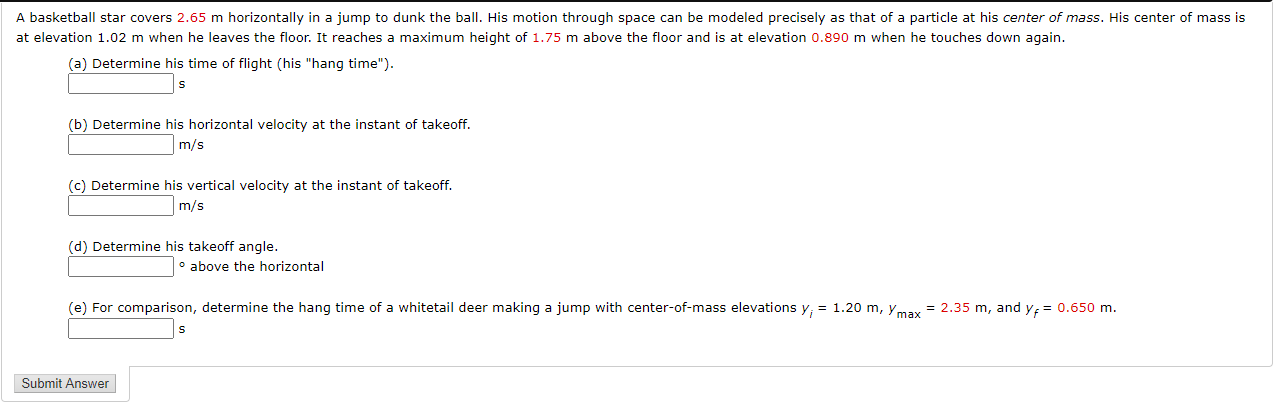 Solved A basketball star covers 2.65 m horizontally in a | Chegg.com