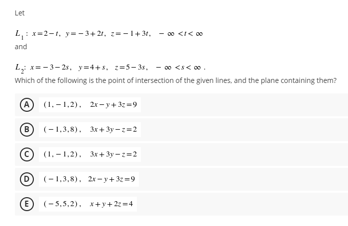 Solved Which of the following is the point of intersection | Chegg.com