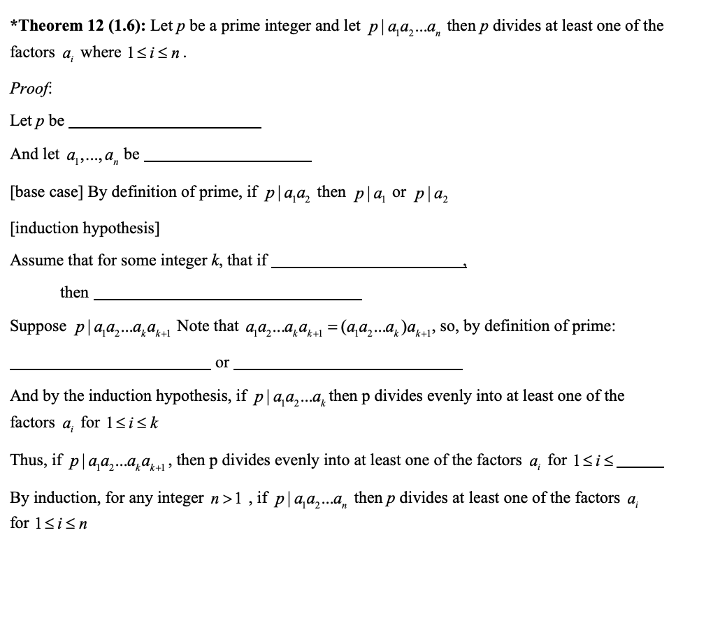 Solved *Theorem 12 (1.6): Let p be a prime integer and let | Chegg.com