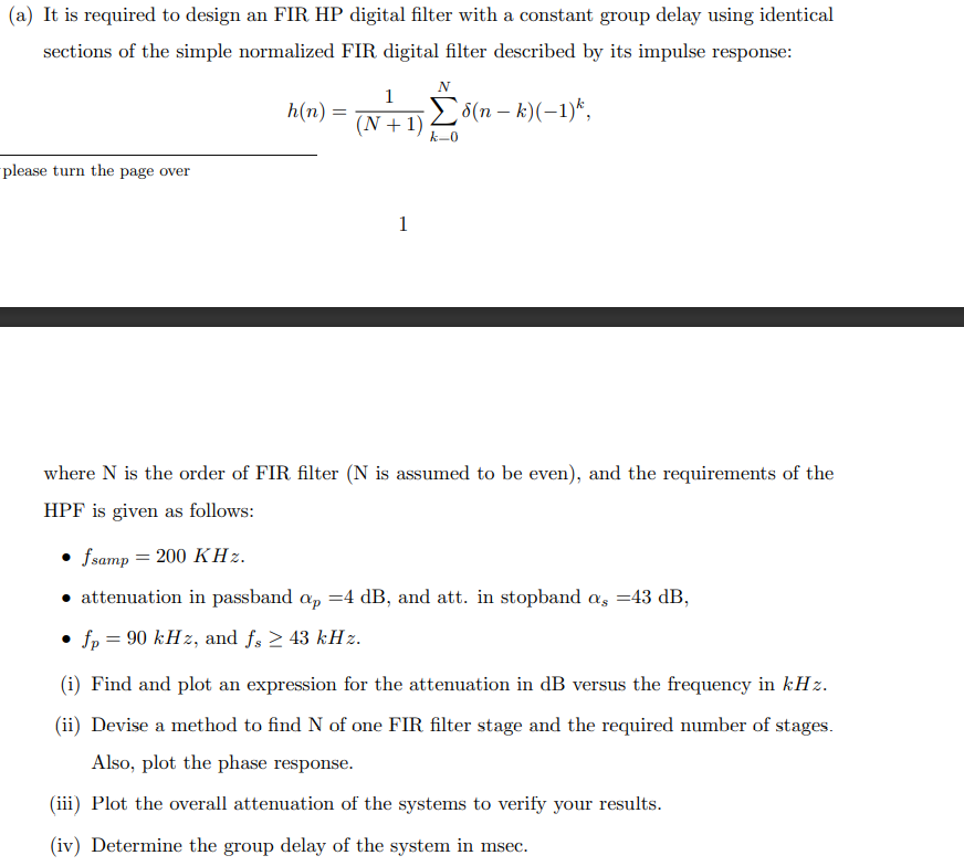 Solved (a) It is required to design an FIR HP digital filter | Chegg.com