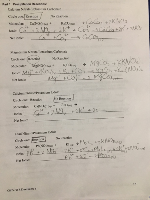 Solved Part 1 Precipitation Reactions Calcium 6645