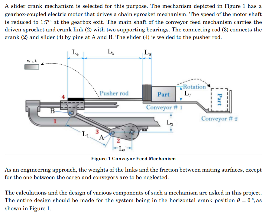 A slider crank mechanism is selected for this purpose. The mechanism depicted in Figure 1 has a gearbox-coupled electric moto