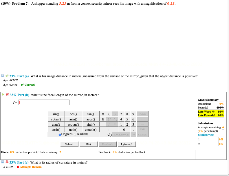 Solved (10) Problem 7 A shopper standing 3.25 m from a