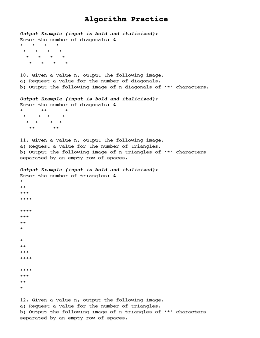 Solved Algorithm Practice Output Example (input is bold and | Chegg.com