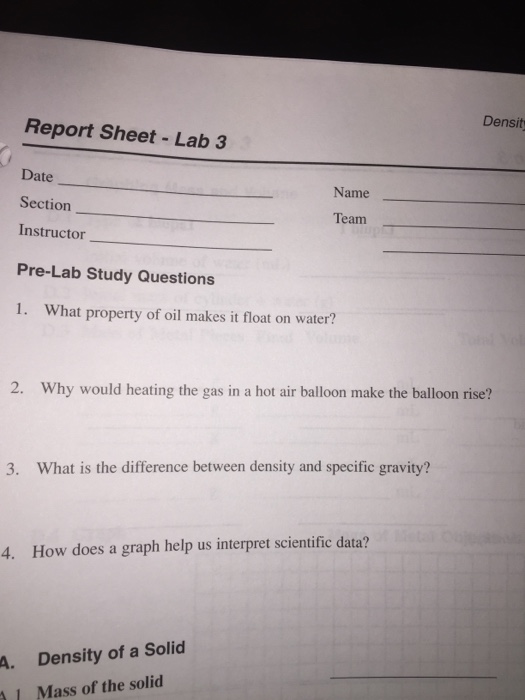 Solved Densit Report Sheet-Lab 3 Date Section Instructor | Chegg.com