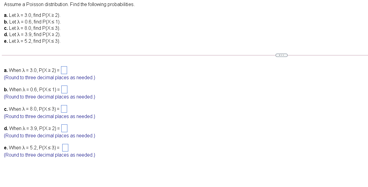 Solved Assume A Poisson Distribution. Find The Following | Chegg.com