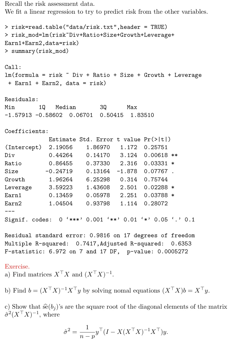 Recall The Risk Assessment Data We Fit A Linear R Chegg Com