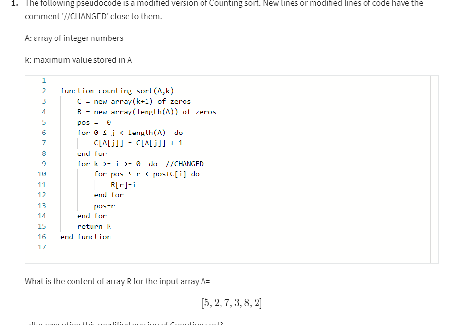 Solved The following pseudocode is a moditied version of | Chegg.com