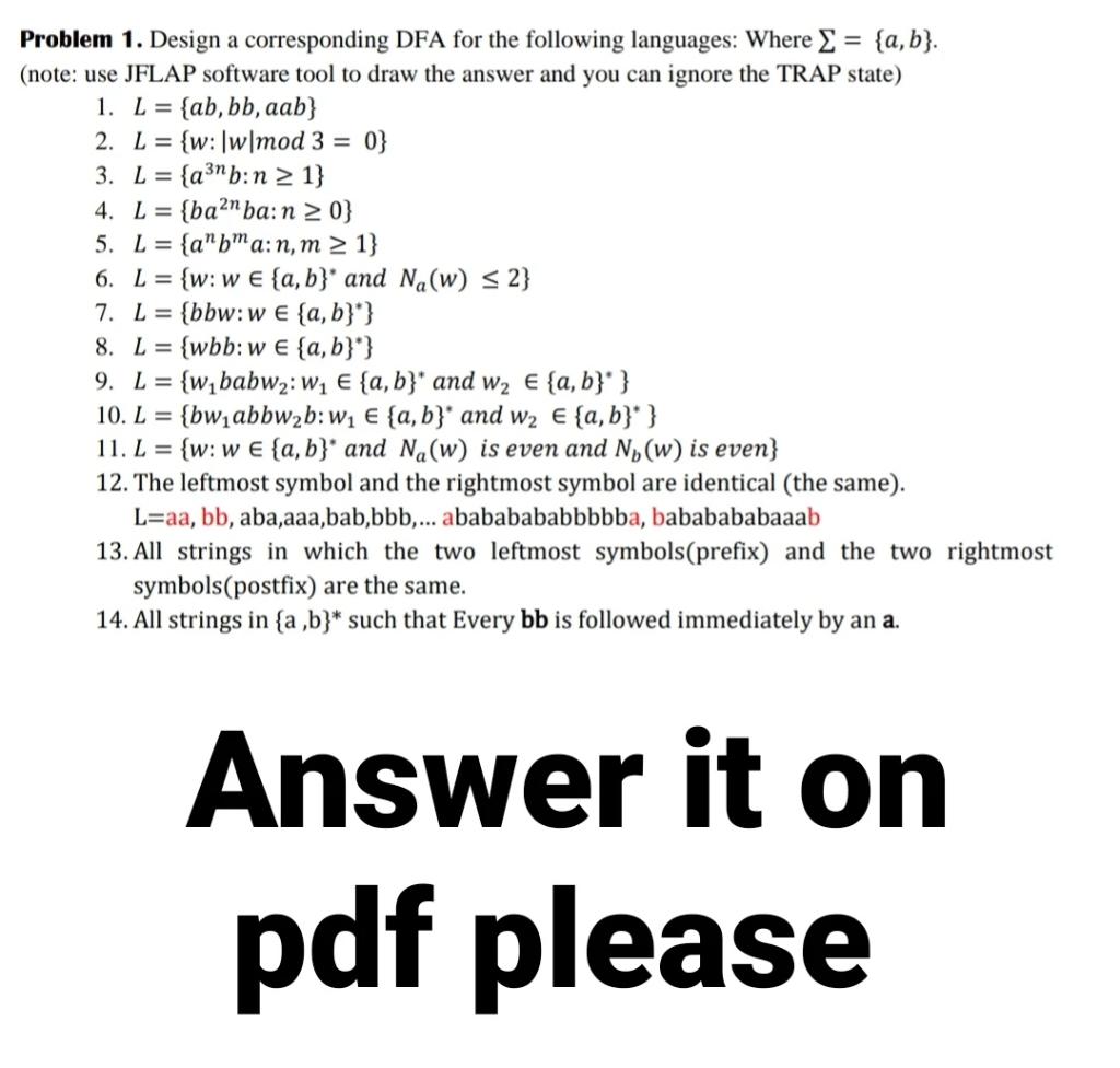 Solved Problem 1. Design A Corresponding DFA For The | Chegg.com