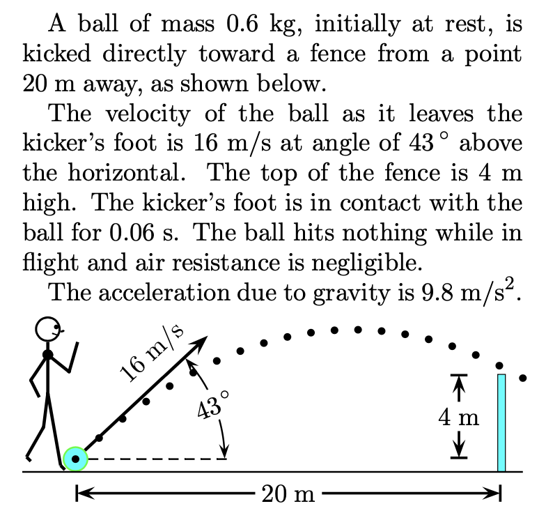 Solved A ball of mass 0.6 kg, initially at rest, is kicked | Chegg.com