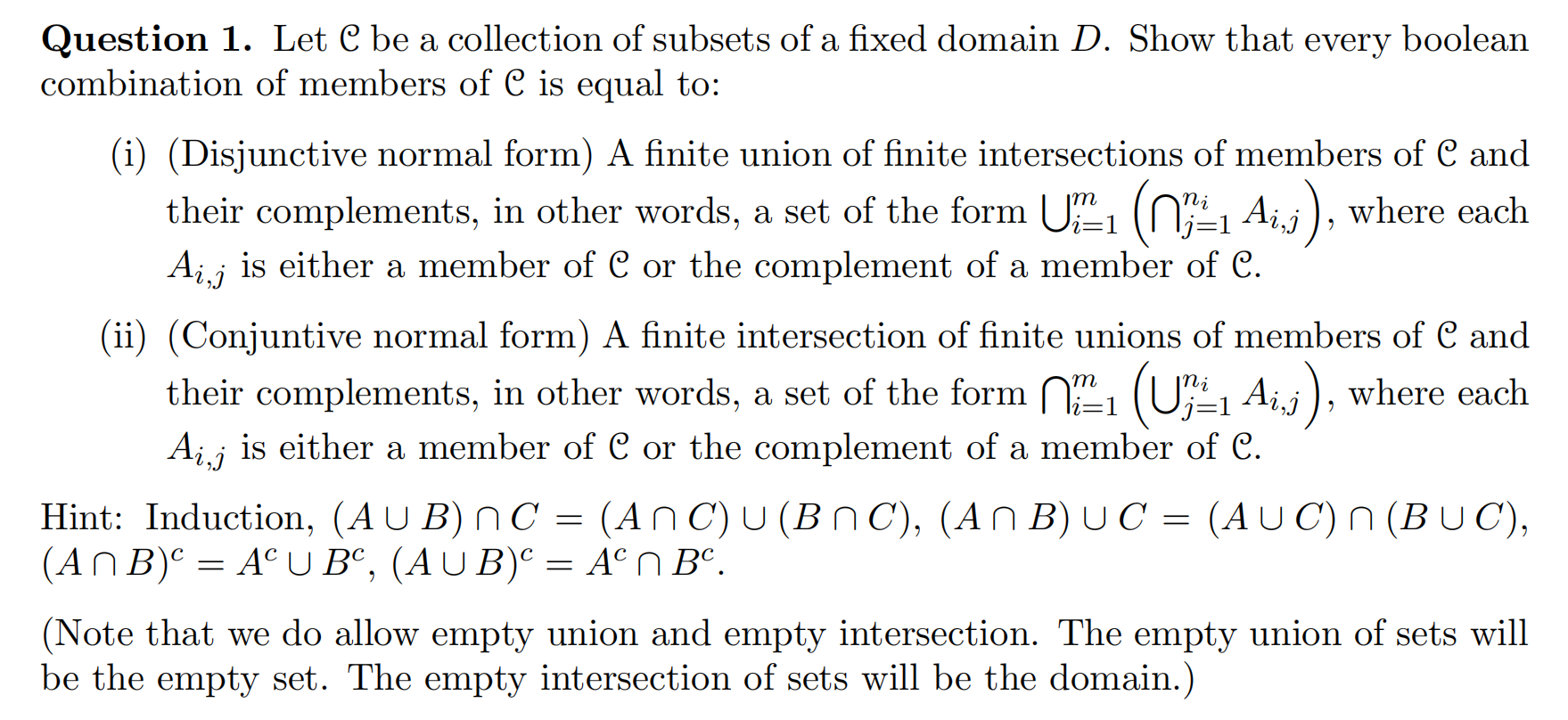 Solved Question 1. Let C Be A Collection Of Subsets Of A | Chegg.com