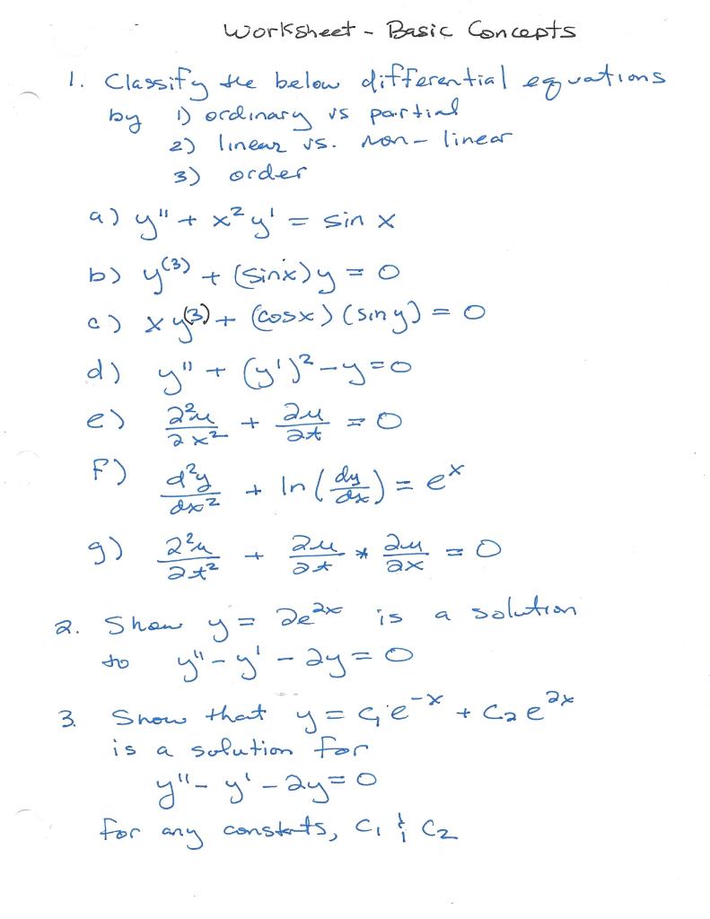 Solved Order Sin X Worksheet Basic Concepts 1 Classify Chegg Com